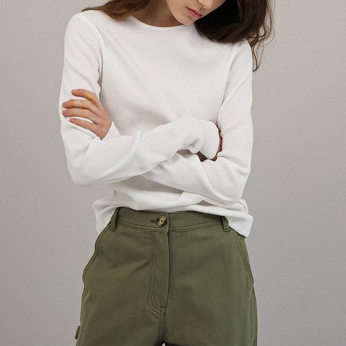 圆领长袖恤春新款女装螺纹肌理感内搭外穿小众基础款恤上衣女