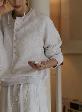 欧美休闲百搭卫衣套装女秋冬加绒套头上衣束脚长裤运动两件套装