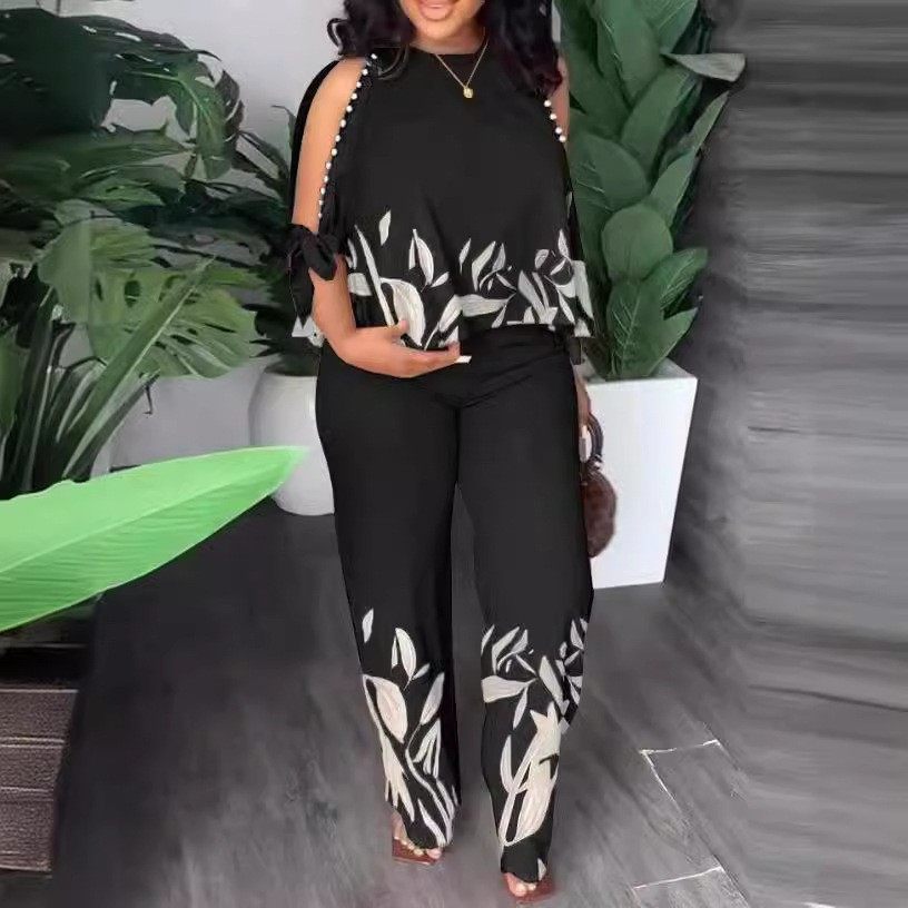 欧美亚马逊新款女装圆领钉珠插肩袖恤长裤定位印花套装,个性定制/设计服务/DIY,连衣裙加工定制,淘宝优惠券,粉丝福利购,淘宝优惠卷