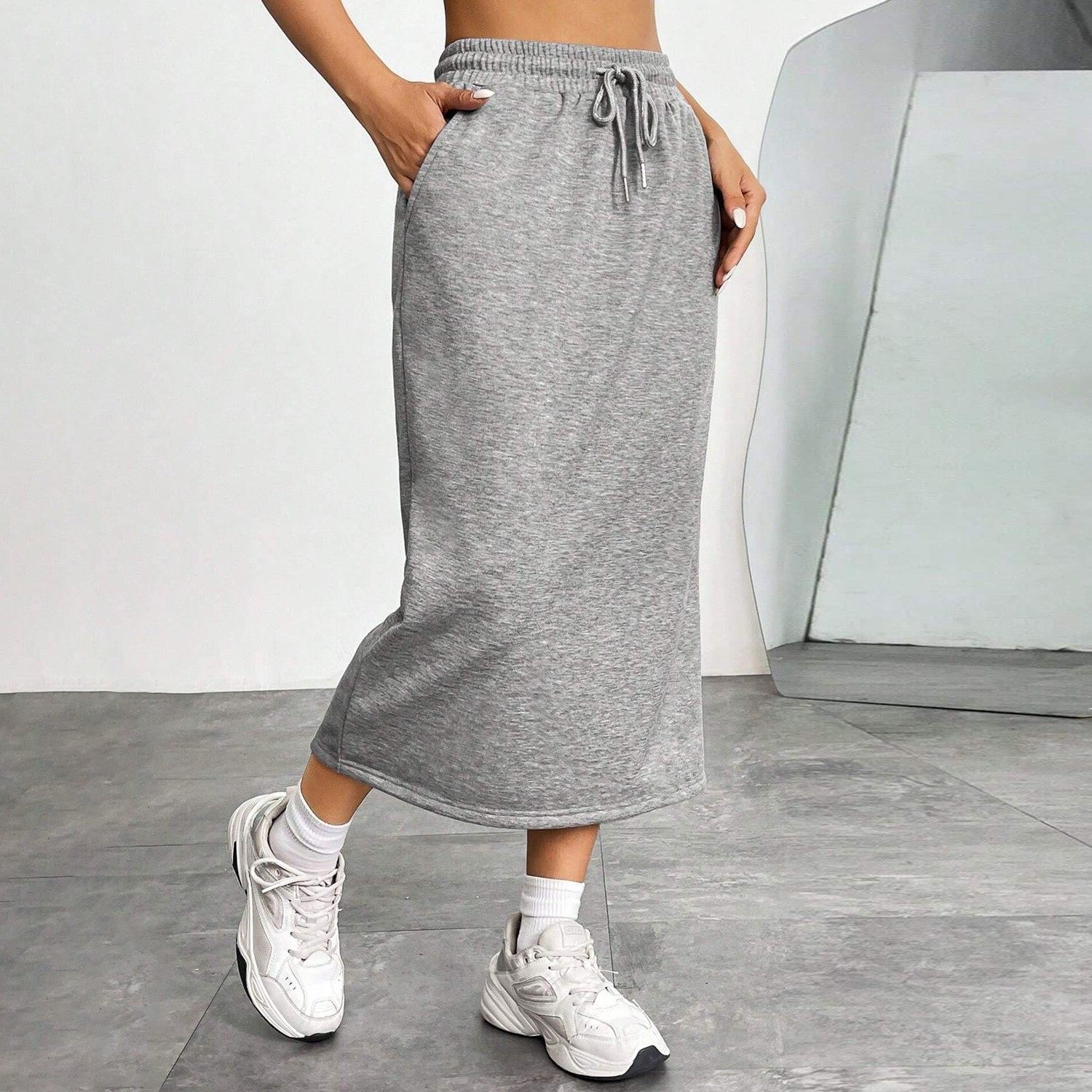 亚马逊欧美跨境外贸运动休闲通勤宽松松紧腰纯色半身裙开叉,个性定制/设计服务/DIY,连衣裙加工定制,淘宝优惠券,粉丝福利购,淘宝优惠卷