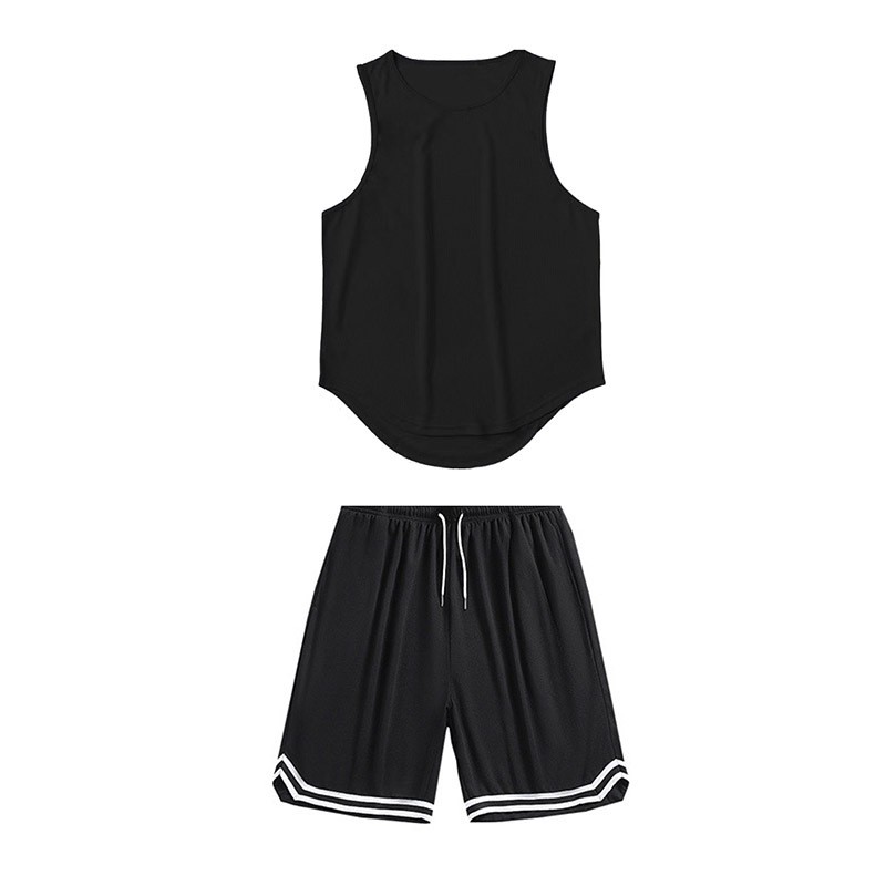夏季件套透气训练运动服套装男式坎肩背心+短裤纯色上下装篮球服