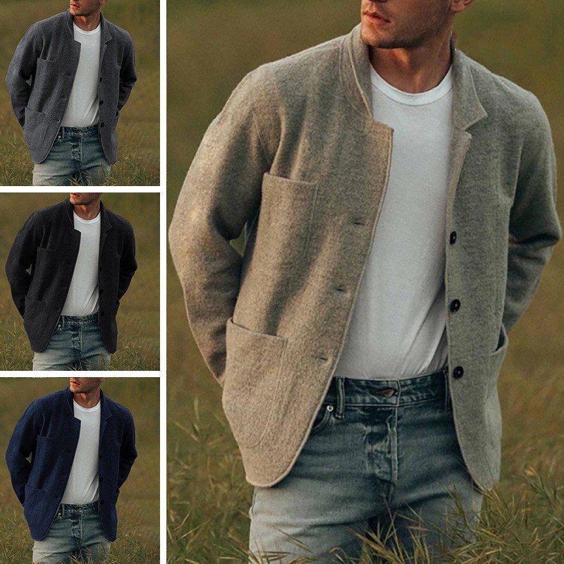 欧美亚马逊男式青年外贸纯色潮流时尚夹克外套休闲大衣