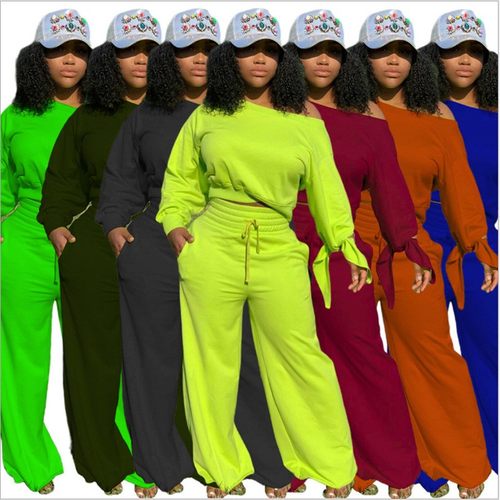 亚马逊秋冬款欧美卫衣女装休闲套装长袖加绒宽松裤子两件套装