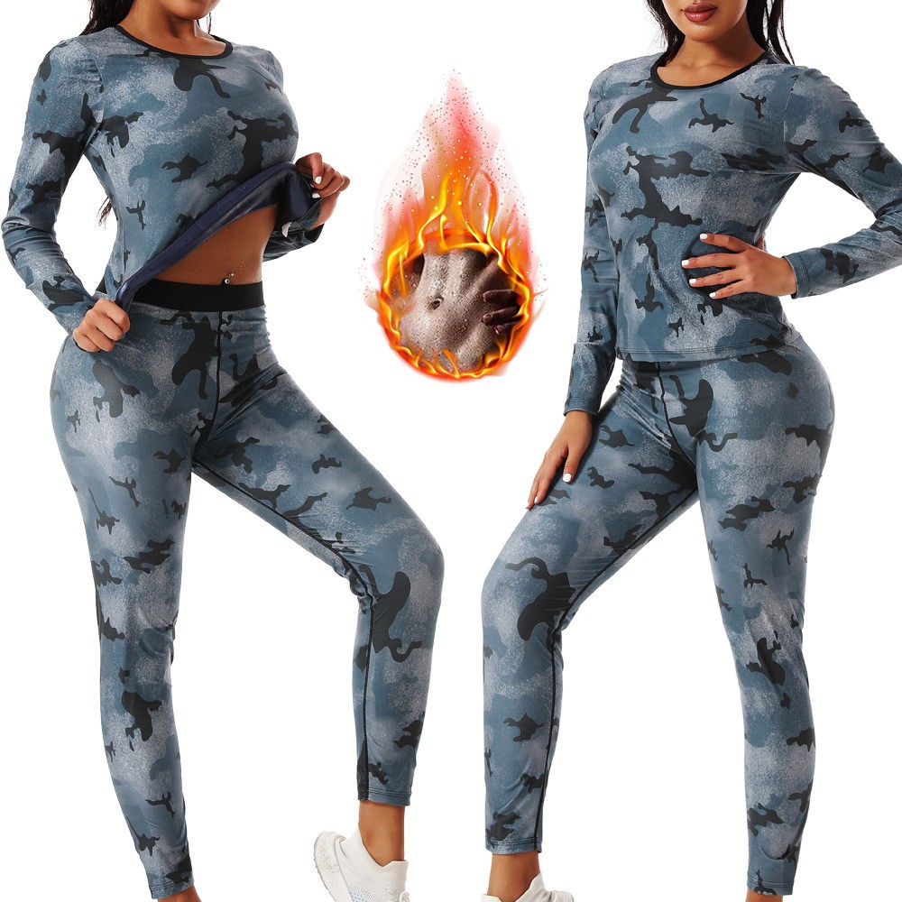 高腰收腹暴汗裤收腹运动健身爆汗长袖发汗暴汗服迷彩女士运动套装