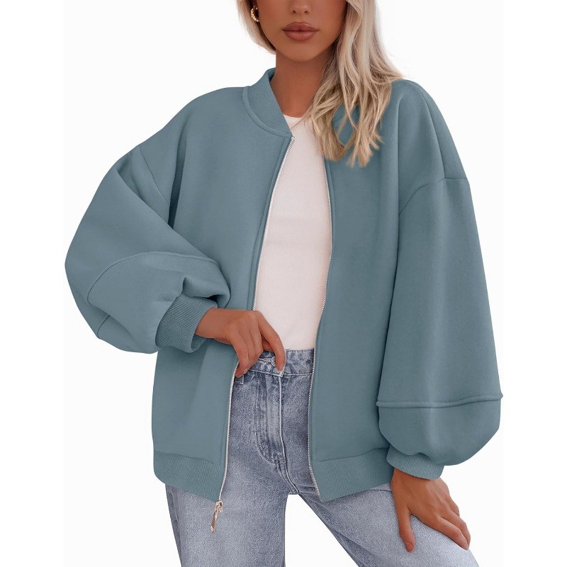 亚马逊年秋冬季时尚宽松拉链卫衣夹克休闲长袖飞行员外套冬季