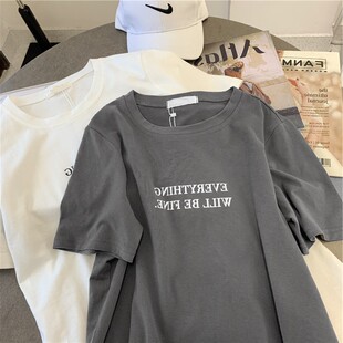 棉质闺蜜装夏季短袖恤女宽松韩版学生半袖体恤欧美简约休闲上衣