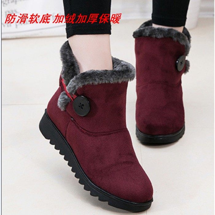 毛绒雪地靴女冬加绒加厚防滑保暖棉靴软底4243大码妈妈棉鞋短靴子