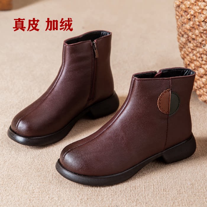 真皮加绒保暖高帮棉鞋女秋冬