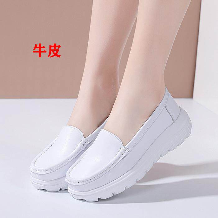 真皮白色乐福鞋豆豆女鞋一脚蹬软底休闲工作鞋春夏单鞋防滑懒人鞋