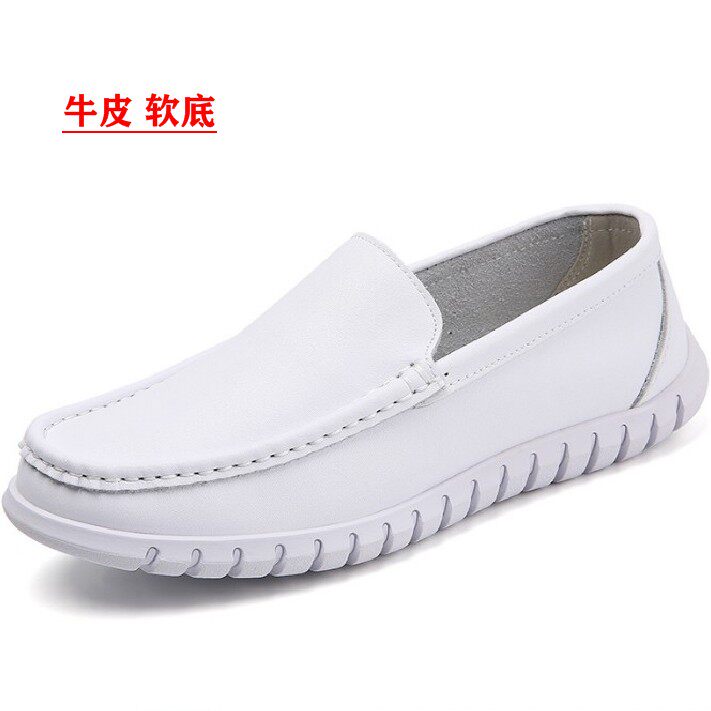 2026春夏牛皮白色男鞋一脚蹬休闲鞋软底舒适驾车鞋乐福鞋四季单鞋