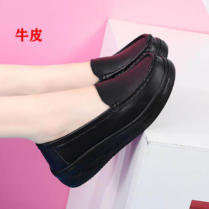 2026新款真皮女鞋休闲厚底豆豆鞋软底舒适一脚蹬黑色工作四季单鞋