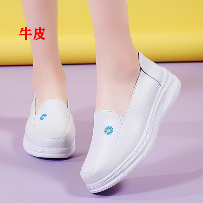 真皮女鞋白色护士孕妇鞋防滑厚底不累脚工作运动单鞋休闲小白鞋子