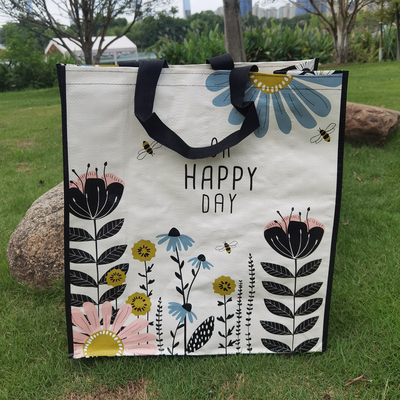 外贸原单超大号小蜜蜂花朵防水编织购物袋超市手提袋衣物收纳袋