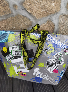 外贸日单大容量卡通防水覆膜编织袋超市环保购物袋手提袋单肩包