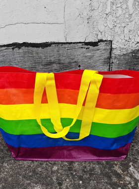 外贸原单大容量防水覆膜编织袋彩虹袋环保超市购物袋手提袋单肩包