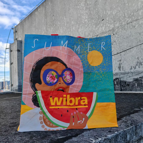 外贸原单大容量插画风防水编织购物袋超市手提袋单肩包收纳袋