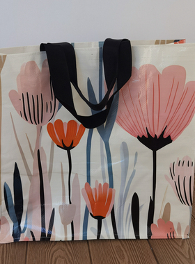 外贸原单大容量小清新花朵防水编织购物袋超市环保手提袋单肩包