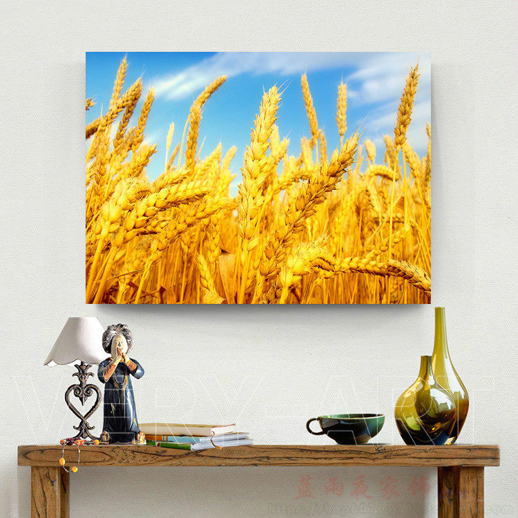 丰收图挂画  麦穗装饰画田园丰收图稻田画  五谷丰登画