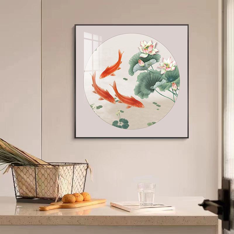 三鱼图招财鲤新中式装饰画餐厅墙面玄关挂画饭厅壁画三条鱼装饰画图片