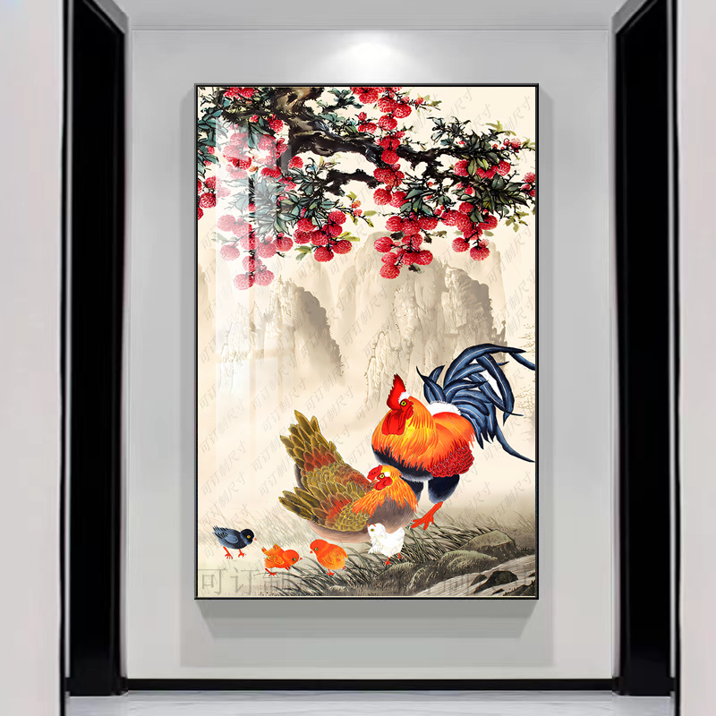 鸡装饰画玄关壁画公鸡挂画金鸡报晓雄鸡图客厅墙画过道招财书房画图片