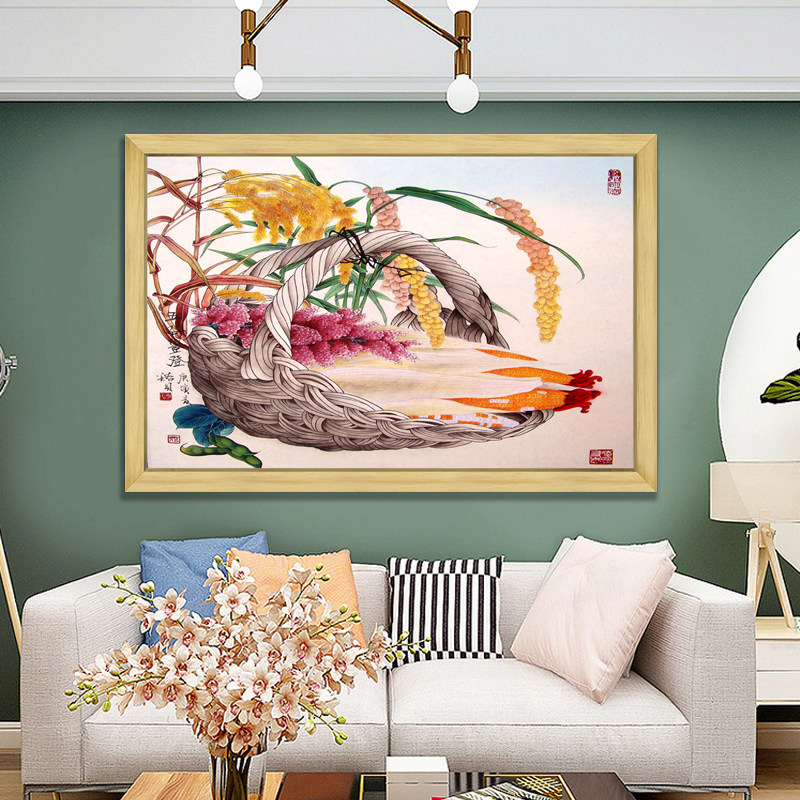 五谷丰登油画餐厅装饰画艺术风格有框画壁画餐厅厨房大丰收图画