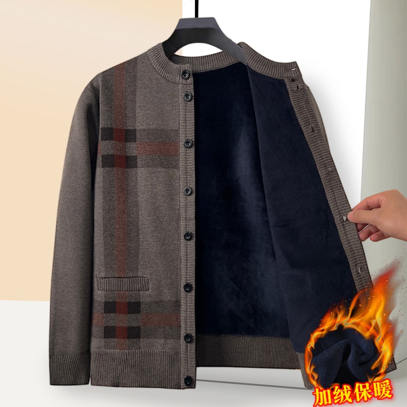 爸爸秋冬季加绒加厚开衫