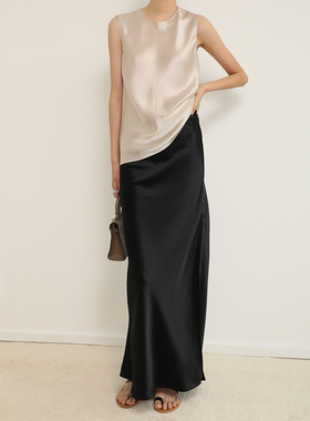 VB自制 轻礼服 日本三醋酸半身裙斜裁开衩a字长裙高腰垂感包臀裙