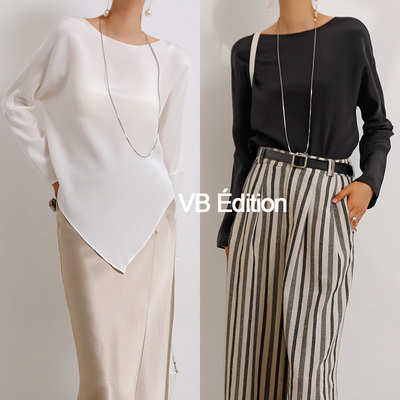 桑蚕丝衬衫一字领重磅VB宽松套头