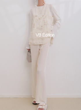 VB法式优雅26春新简约真丝丝绒松紧腰抽绳直筒休闲裤女显瘦阔腿裤