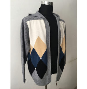 实体撤档 双纱元宝7针加厚时尚帽男拉链羊绒开衫开身开襟毛衣外套