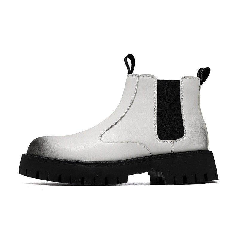 BRITISH STYLE LEATHER CHELSEA BOOTS MENS FASHION PREMIUM FLEECE CHIMNEY BOOTS MENS PLUS SIZE HIGH-TOP MARTIN BOOTS MEN