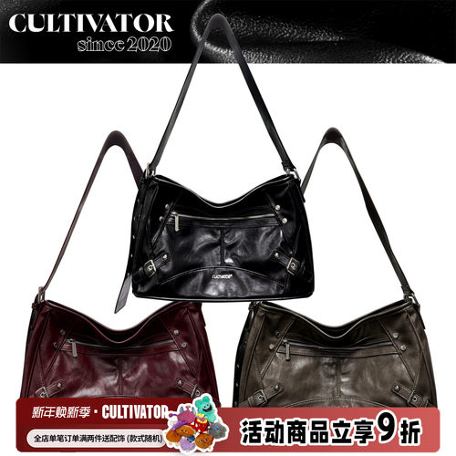 Cultivator原创小众百搭油蜡机车大容量通勤宽肩带斜挎包2025夏新