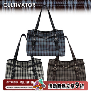 Cultivator原创小众复古撞色格纹大容量通勤手提单肩菜篮包2025冬