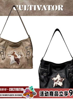 Cultivator原创小众复古休闲拼接奶牛纹通勤单肩斜挎托特包2025冬