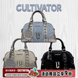 Cultivator原创小众休闲撞色炫光手提斜挎保龄球包波士顿包2025春