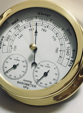 143mm船用航海铜框温度湿度计天气预报大气压表晴雨表家用气象站