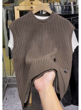 男士圆领针织秋冬季新款无袖马甲休闲时尚青春潮流纯色百搭毛线衣