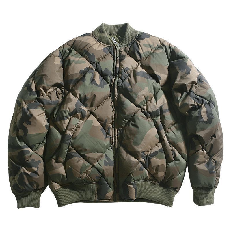 秋冬迷彩工装棉服夹克男士加厚菱形格立领棉衣轻量舒怡保暖外套潮