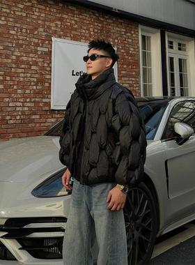 高档男士棉衣秋冬新款重磅镂空时尚袄子宽松加厚立领棉服潮牌男装