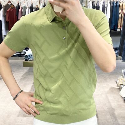 欧货夏季新款男士透气吸汗暗花经典百搭高档针织短袖潮流polo衫潮