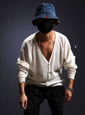 夏季防晒开衫针织衫男士薄款透气t恤V领修身潮流美式微透长袖上衣