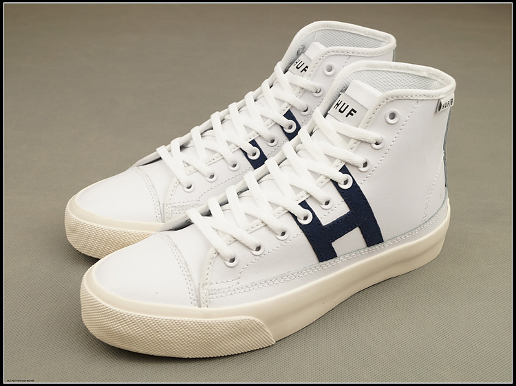 外贸huf白色光面牛皮高帮滑板鞋