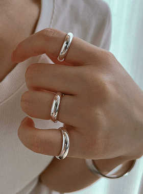 宽面光感弧形戒指s925纯银韩版