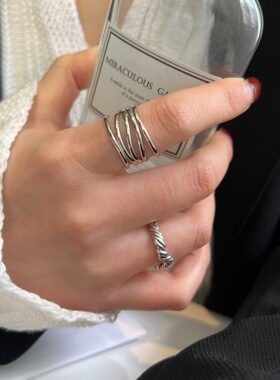 女纯银韩国几何线条多层戒指环