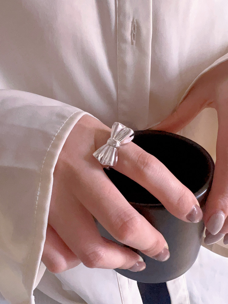 女纯银韩版蝴蝶结戒指食指指环
