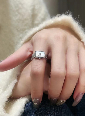 S925纯银日韩母贝手表开口戒指女