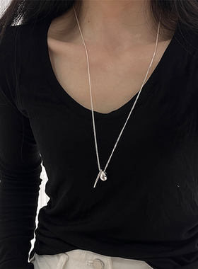 S925纯银长款水滴方条项链