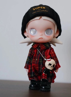 zsiga娃衣衣服着替手作格纹连体裤红色搪胶玩偶服装