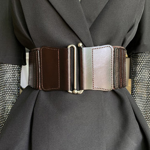 棕色腰封女真皮头层牛皮宽松紧束腰带韩版 配连衣裙毛衣羽绒服皮带