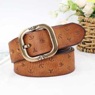 手工皮带复古头层牛皮皮带女真皮个性花纹百搭牛仔裤铜色扣休闲带